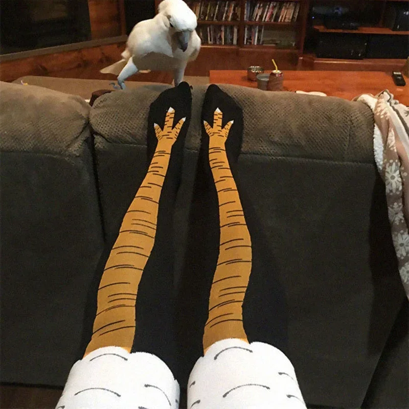 Funny Chicken Leg Socks - ผู้ชายตลก 3D ไก่ถุงเท้าพิมพ์การ์ตูนคอสเพลย์ความยืดหยุ่นสูงต้นขาสูงถุงเท้าผ้าฝ้ายแฟชั่นบาง Toe ฟุต