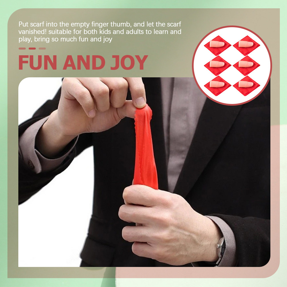 Thumb Tip Magic Trick Set - ชุดมายากลผ้าไหมหาย 6 ชิ้น พร้อมปลายนิ้วเท้าปลอมและผ้าพันคอ อุปกรณ์ประกอบฉากสำหรับงานปาร์ตี้และเวที สำหรับเด็กและผู้ใหญ่