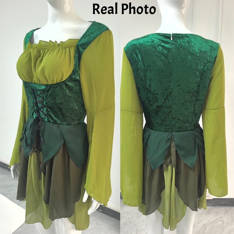 ชุดเอลฟ์หญิงยุคกลางสีเขียว ชุด - Medieval Renaissance Dress Women บทวิจารณ์และราคา